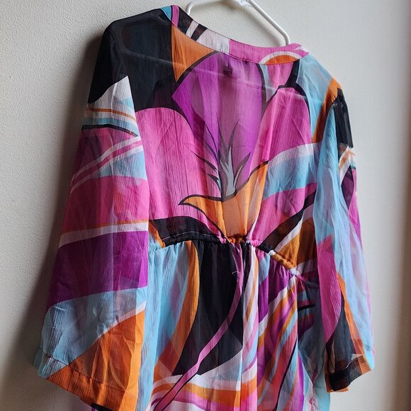 Bali Club Abstract Colorful Semi Sheer Tunic Size Large - Picture 8 of 14